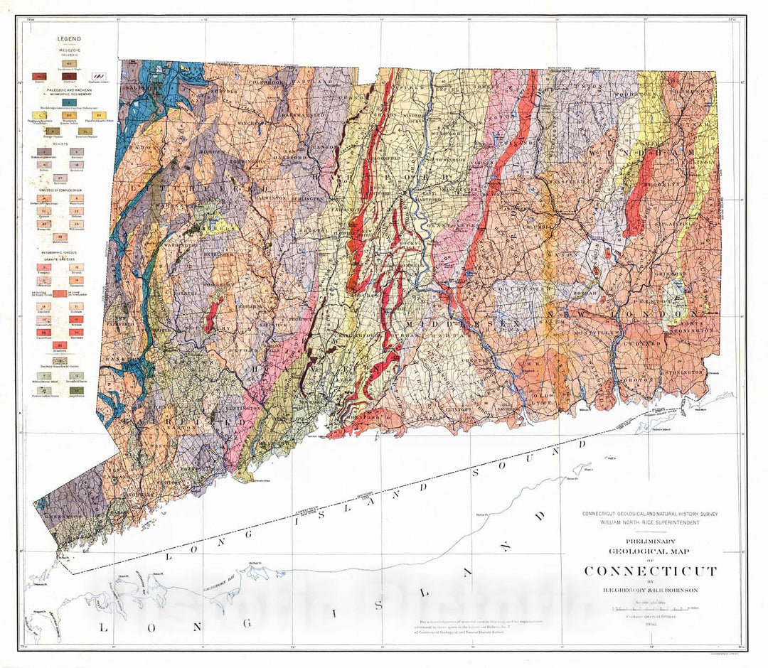 Historic Map : 1906 Preliminary Geological Map of Connecticut : Vintage Wall Art