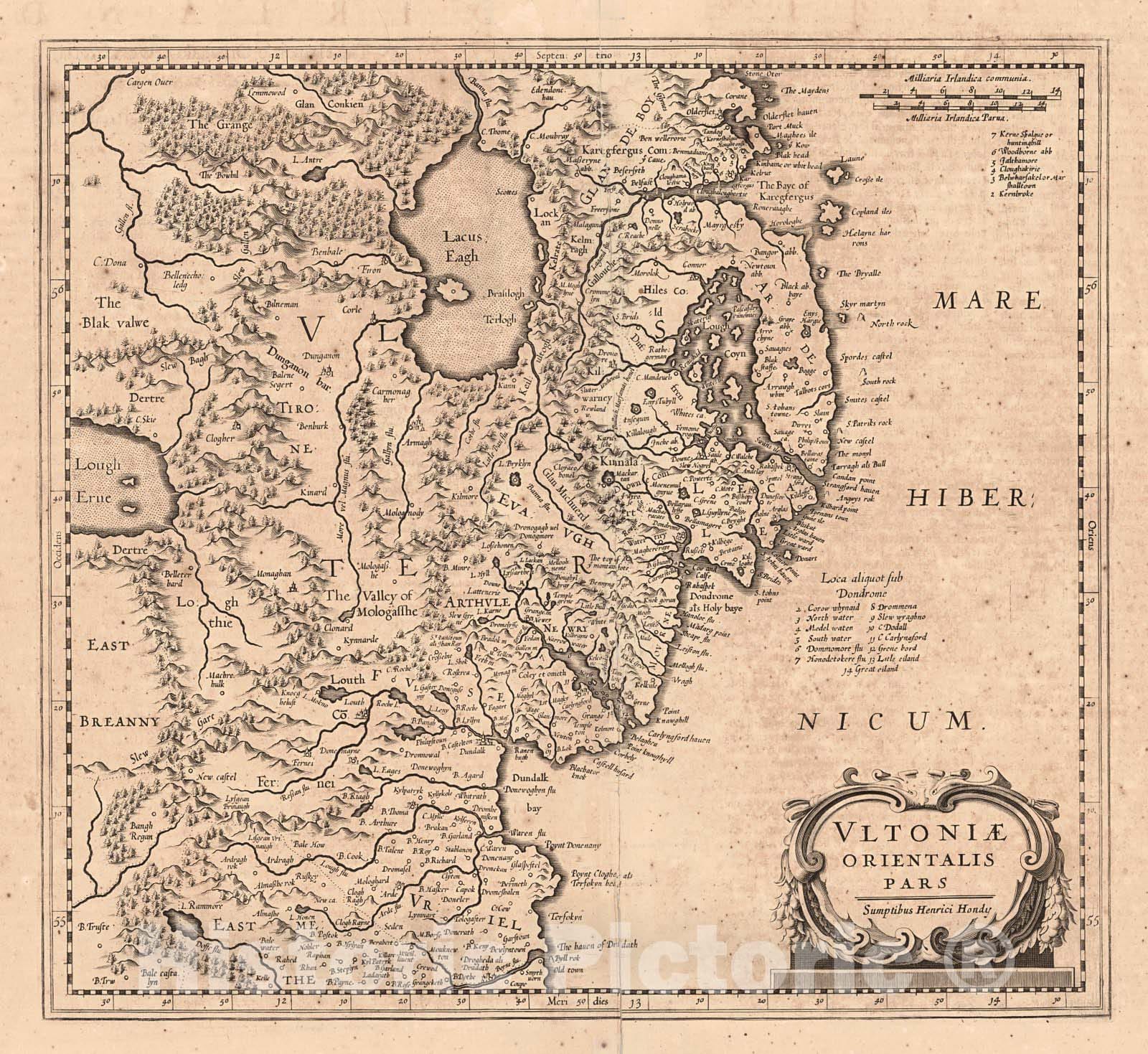 Historic Map : 1606 Ultoniae Orientalis Pars (Ireland) : Vintage Wall Art