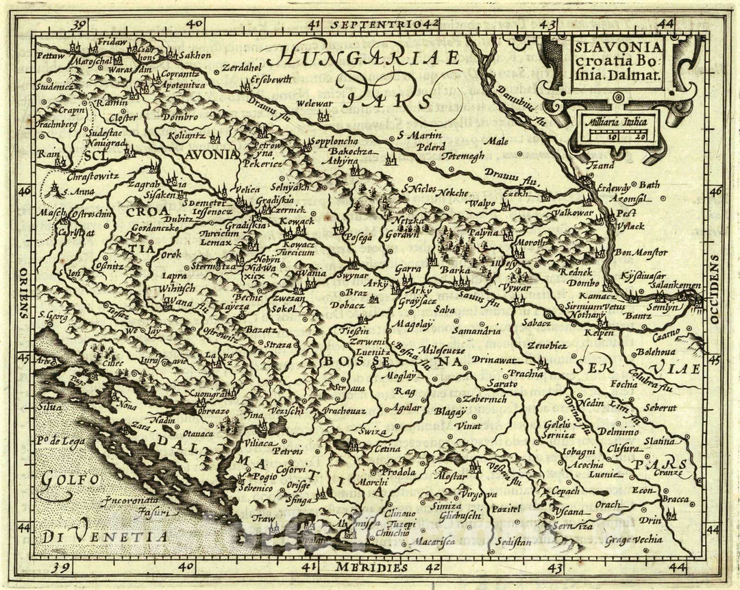 Historic Map : 1608 Slavonia, Croatia, Bosnia, Dalmat : Vintage Wall Art