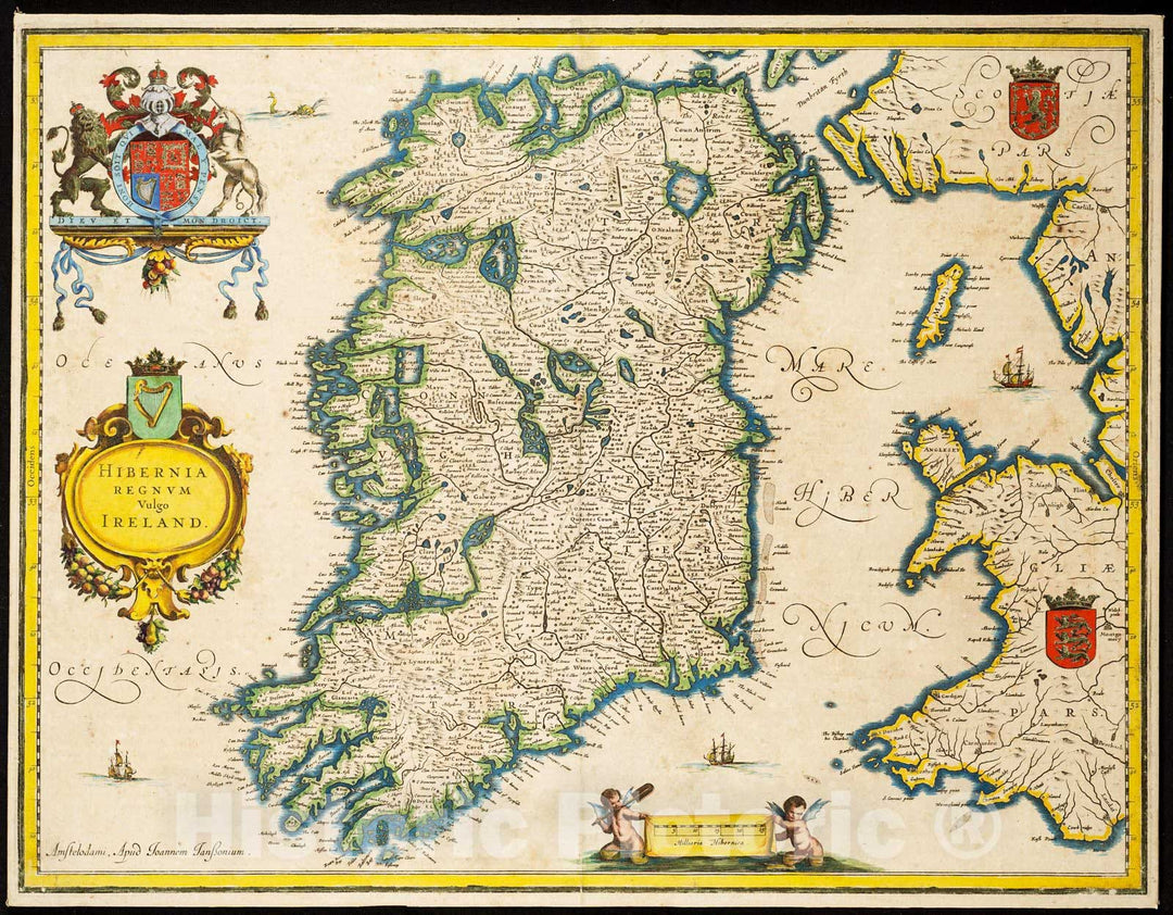 Historic Map : 1650 Hibernia regnvm vulgo Ireland / Apud Ioannem Ianssonium : Vintage Wall Art