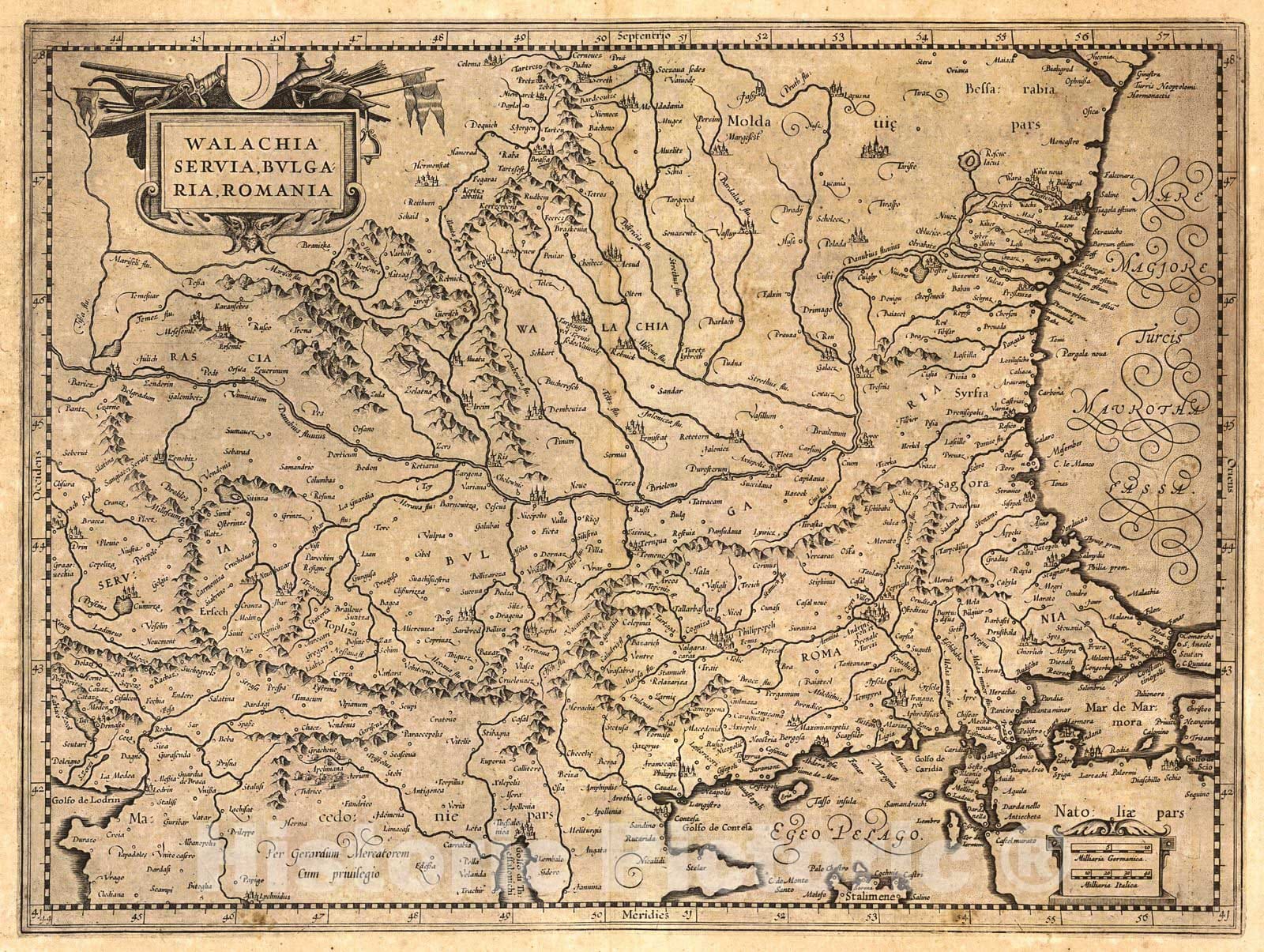 Historic Map : 1666 Walachia, Servia, Bulgaria, Romania : Vintage Wall Art