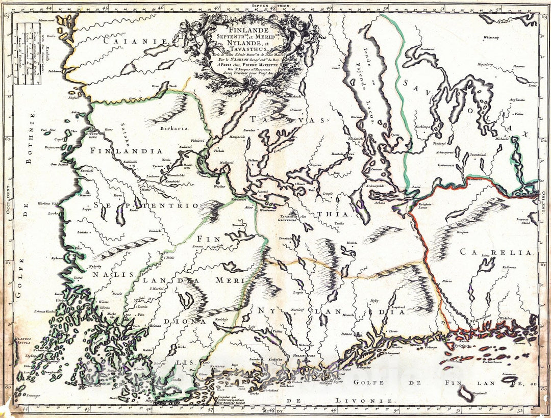 Historic Map : 1666 Finlande le Septentr'le, et Merid'le Nylande, et Tavasthus : Vintage Wall Art