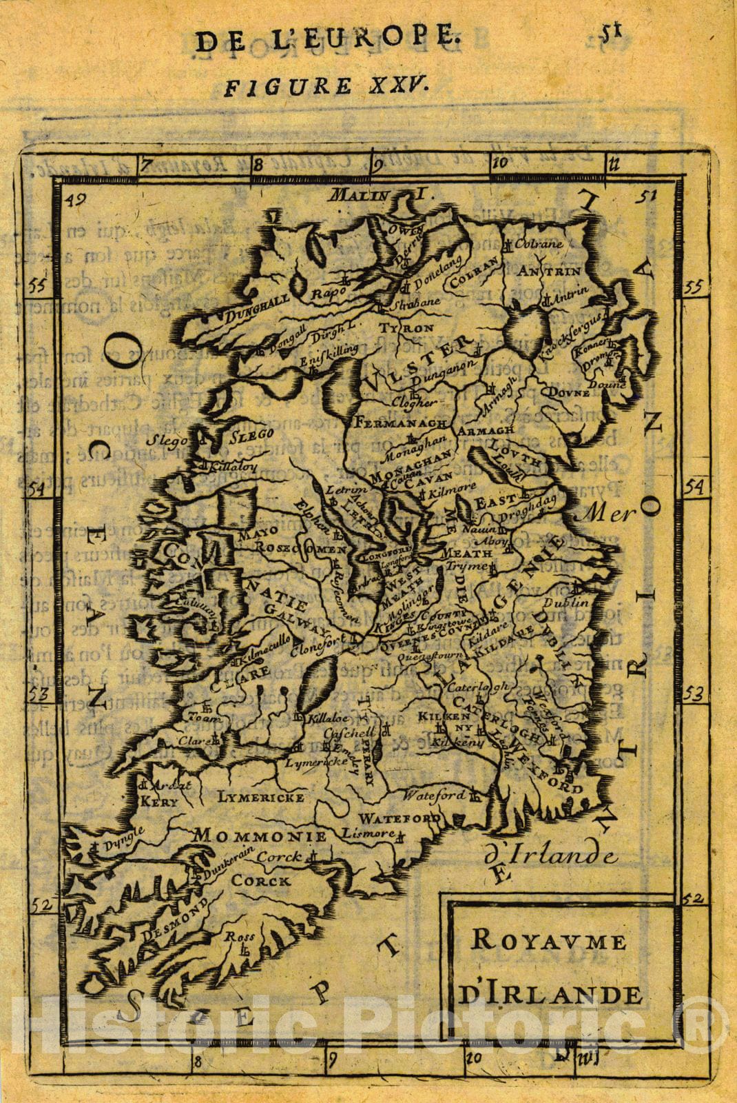 Historic Map : 1683 Royaume d'Irelande : Vintage Wall Art