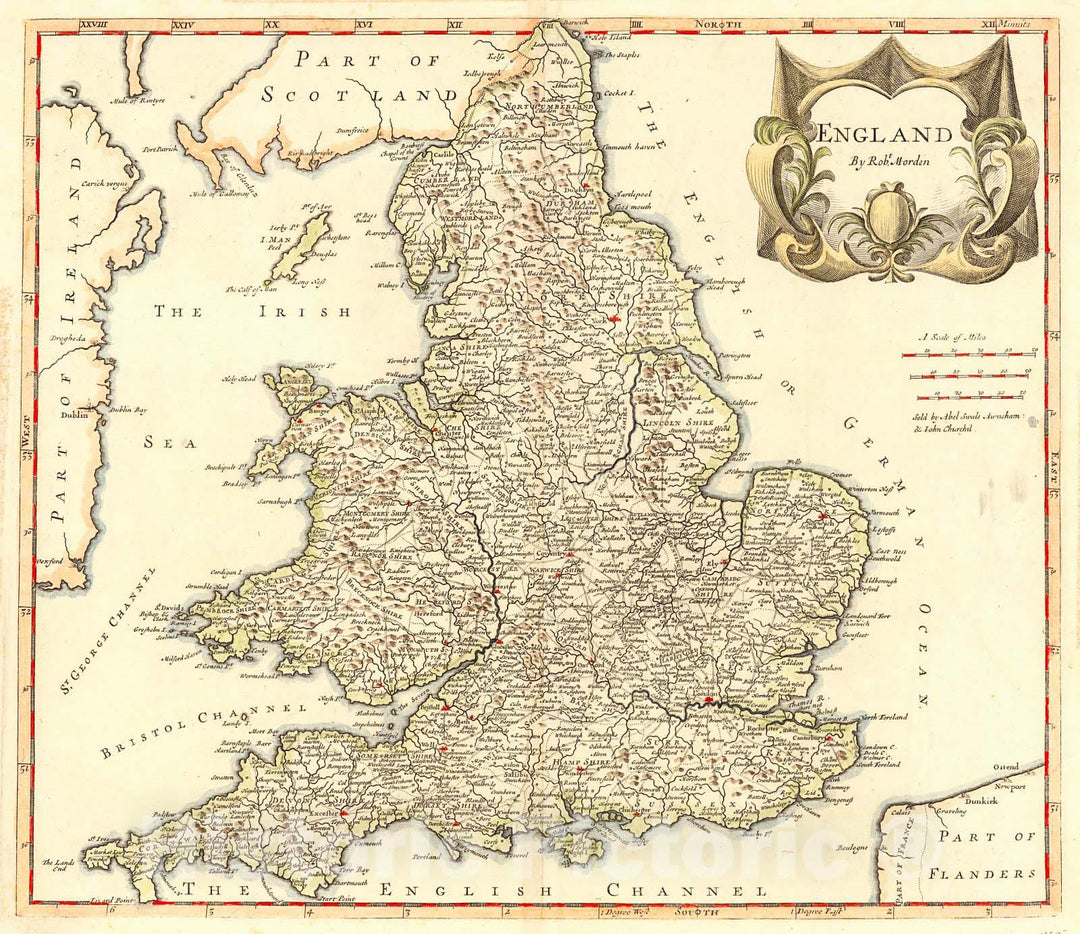 Historic Map : 1695 England : Vintage Wall Art