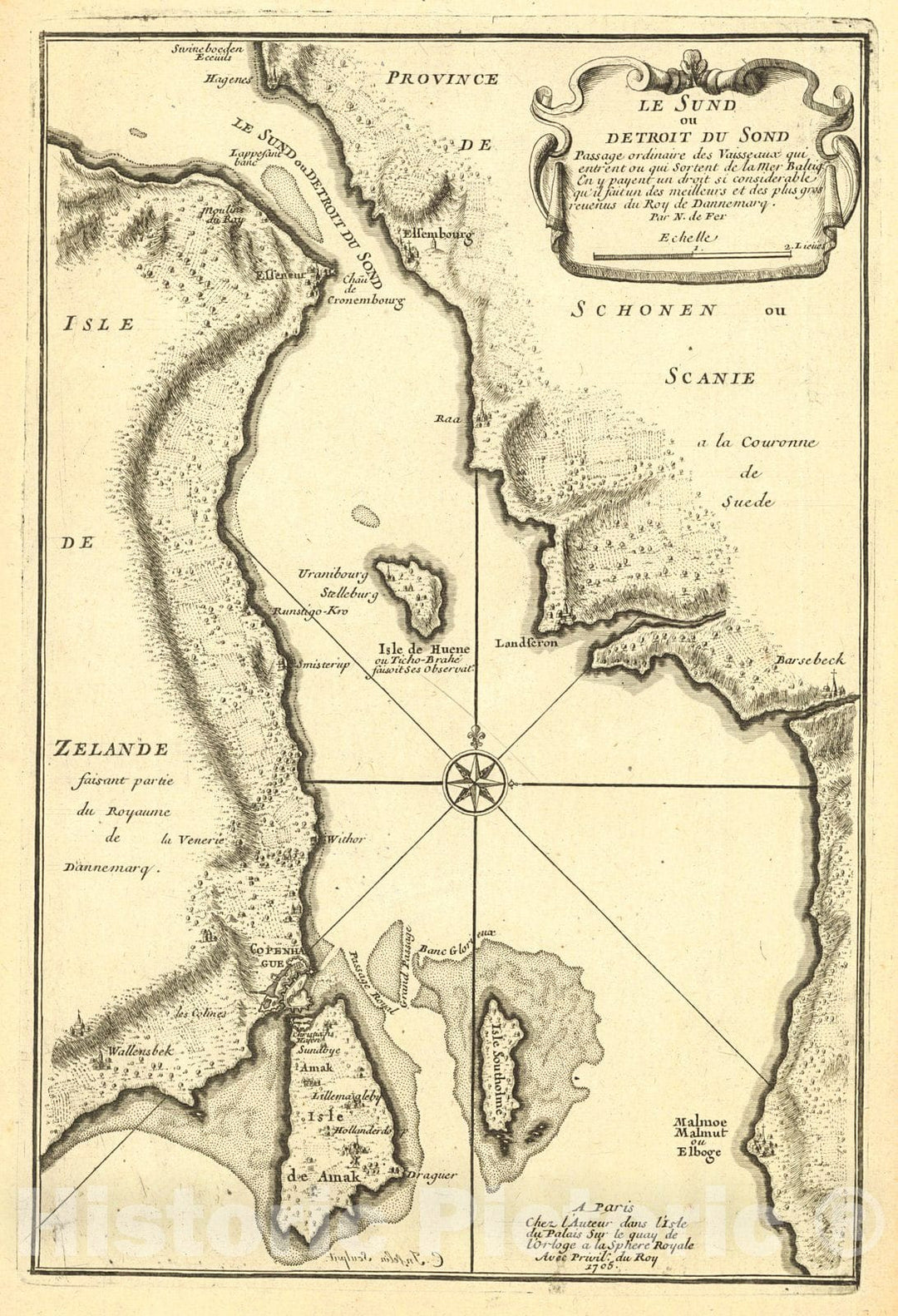 Historic Map : 1705 Le Sund ou Detroit du Sund : Vintage Wall Art