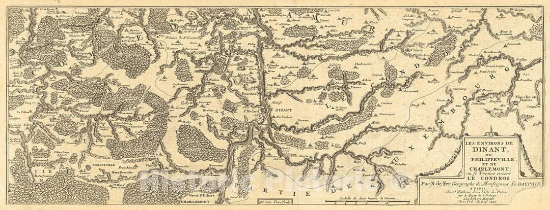 Historic Map : 1705 Les Environs de Dinant, de Phillippeville, et de Charlemont; ou fe Trouve encore Le Condros : Vintage Wall Art