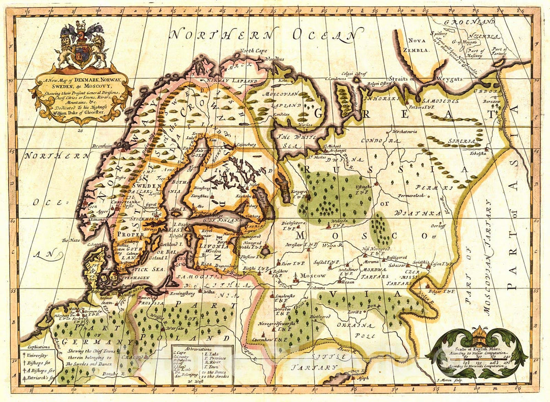 Historic Map : 1718 A New Map of Denmark, Norway, Sweden, and Moscovy : Vintage Wall Art