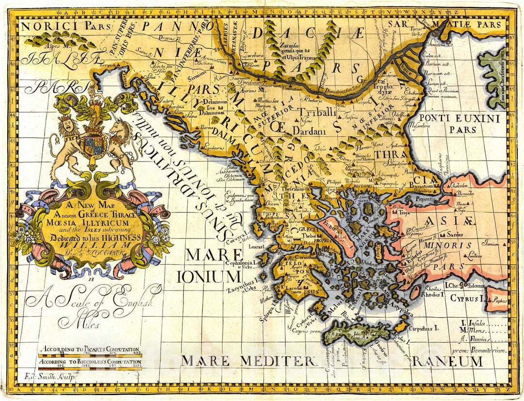 Historic Map : 1718 A New Map of Antient Greece, Thrace, Moesia, Illyricum and the isles adjoyning. : Vintage Wall Art