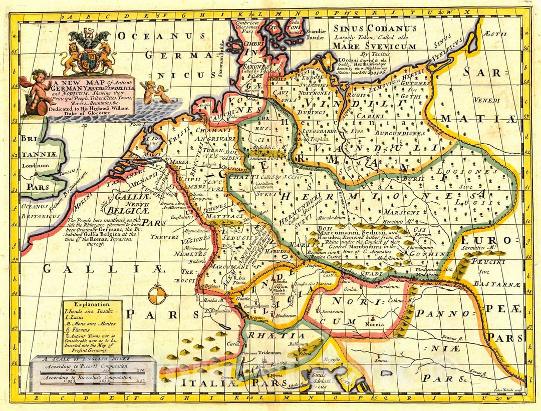 Historic Map : 1718 A New Map of Antient Germany, Rhaetia, Vindelicia and Noricum : Vintage Wall Art