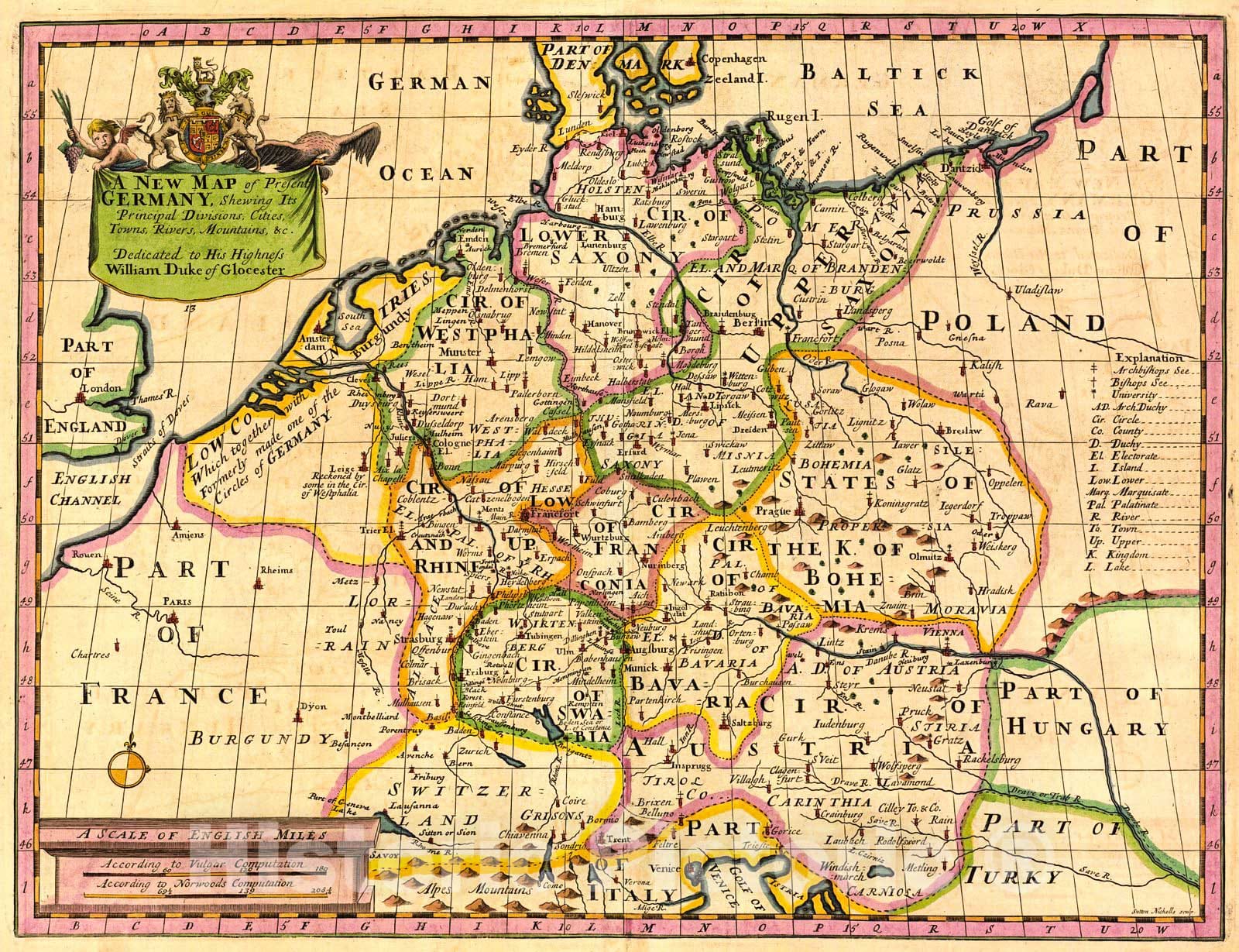 Historic Map : 1718 A New Map of Present Germany : Vintage Wall Art