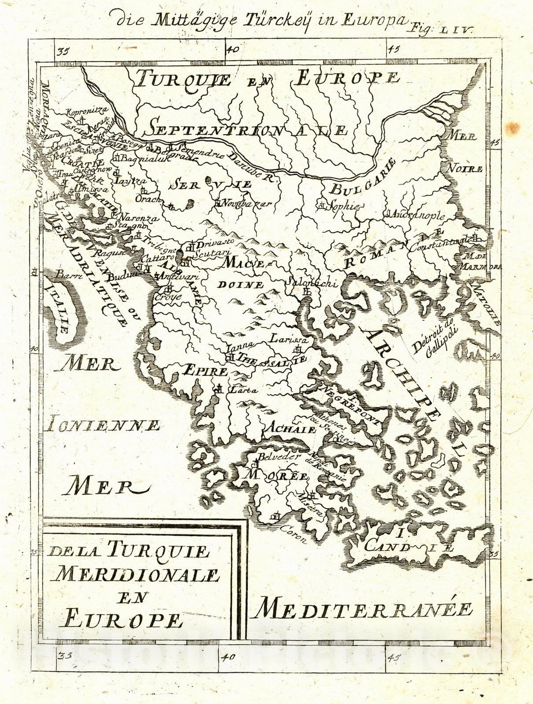 Historic Map : 1719 De La Turquie Merdionale en Europe : Vintage Wall Art