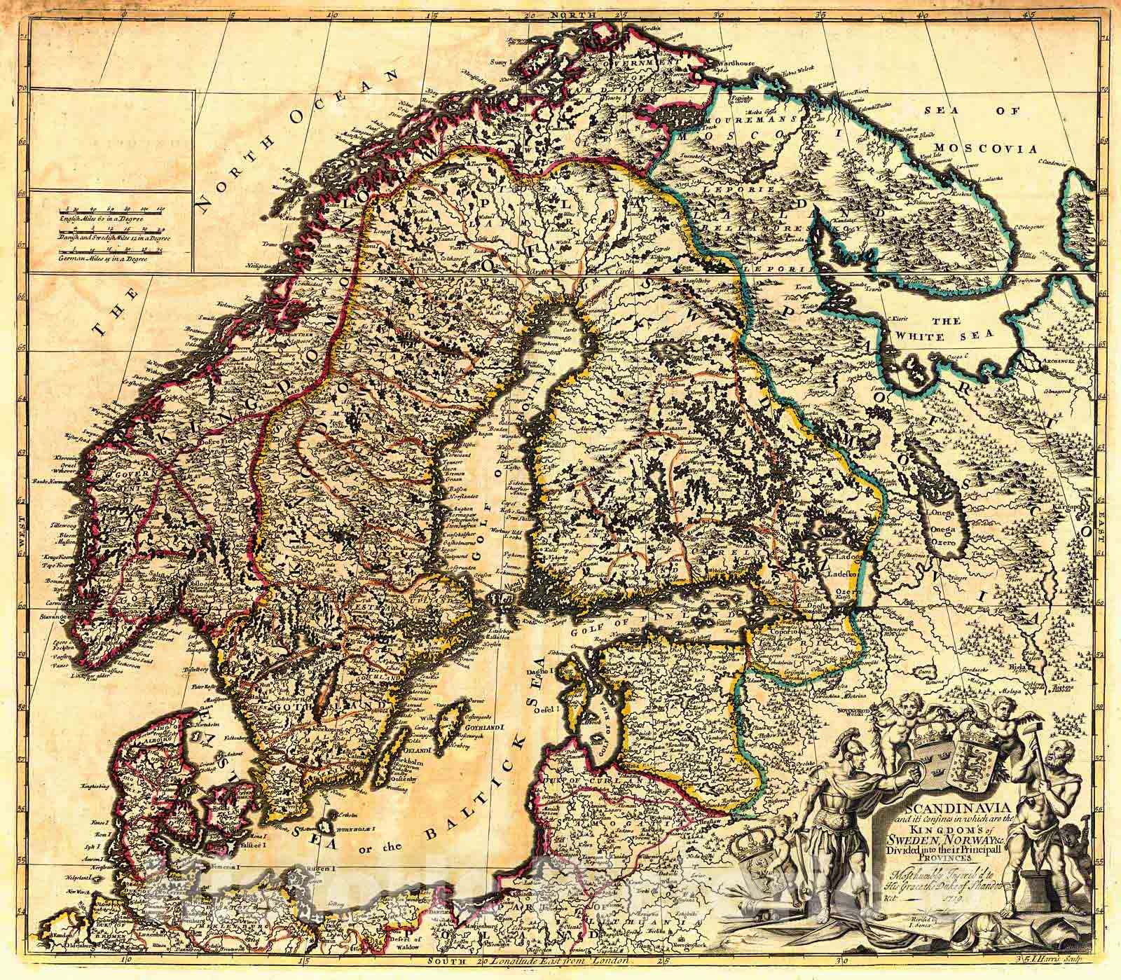 Historic Map : 1721 Scandinavia and its confines in which are the Kingdoms of Sweden, Norway... : Vintage Wall Art