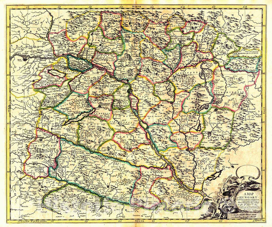 Historic Map : 1721 A Map of Hungary and Countries Adjacent : Vintage Wall Art