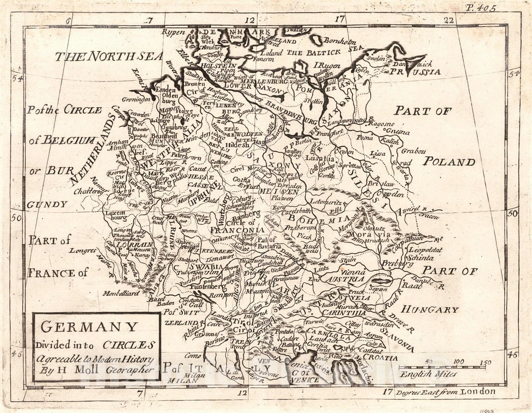 Historic Map : 1732 Germany Divided into Circles Agreeable to Modern History : Vintage Wall Art