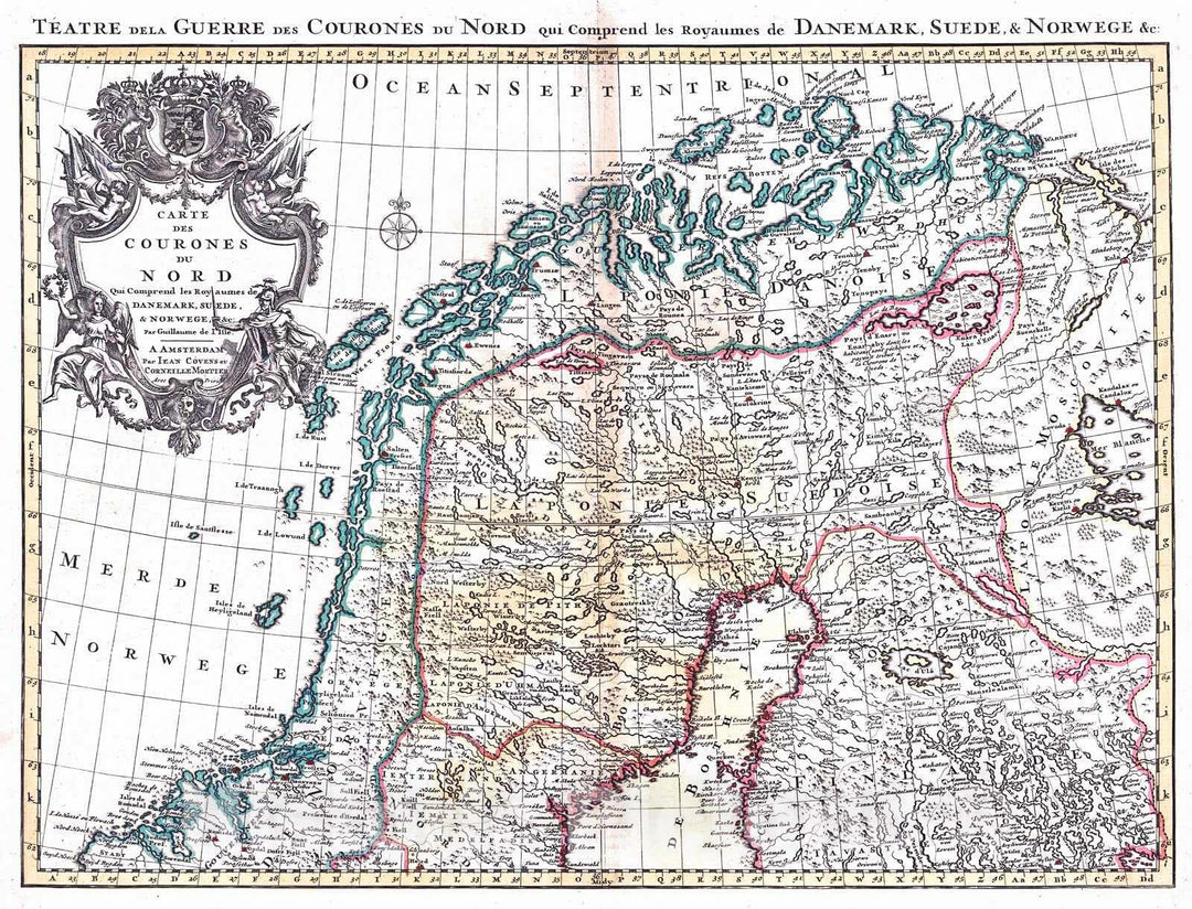 Historic Map : 1733 Carte des Courones du Nord Que Comprend les Royaume de Denmark, Suede + Norwege : Vintage Wall Art