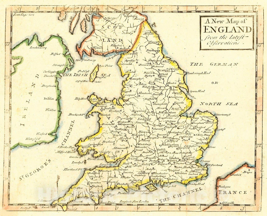 Historic Map : 1735 A New Map of England from the Latest Observations : Vintage Wall Art