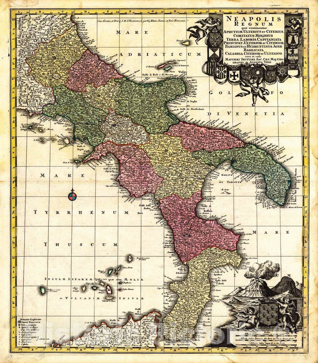 Historic Map : 1745 Neapolis Regnum Quo Continentur Aprutium Ulterius et Citerius, Comitatus Molisius Terra Laboris, Capitaniata Principot  : Vintage Wall Art