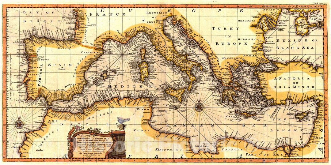 Historic Map : 1748 An Accurate Chart of the Mediterranean and Adriatic Seas : Vintage Wall Art