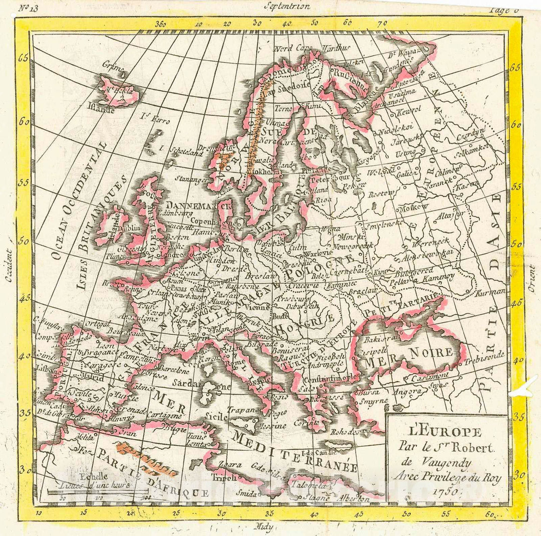 Historic Map : 1750 L'Europe : Vintage Wall Art