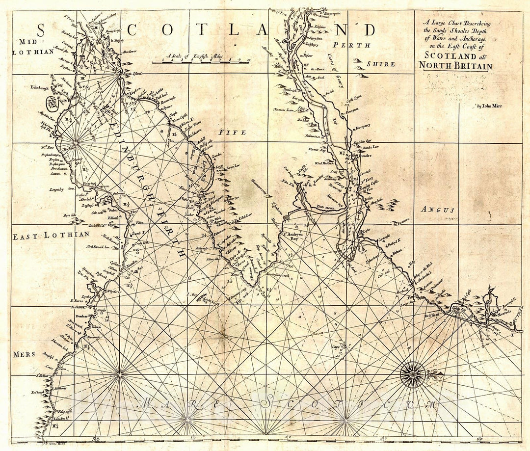 Historic Map : 1758 A Large Chart Describing the East Coast of Scotland : Vintage Wall Art