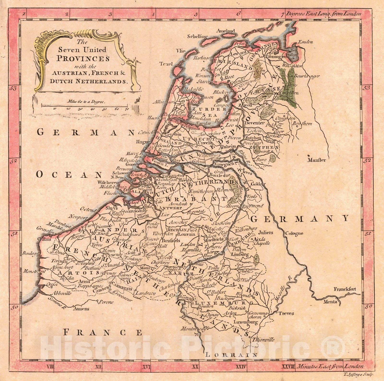 Historic Map : 1760 The Seven United Provinces with the Austrian, French & Dutch Netherlands : Vintage Wall Art