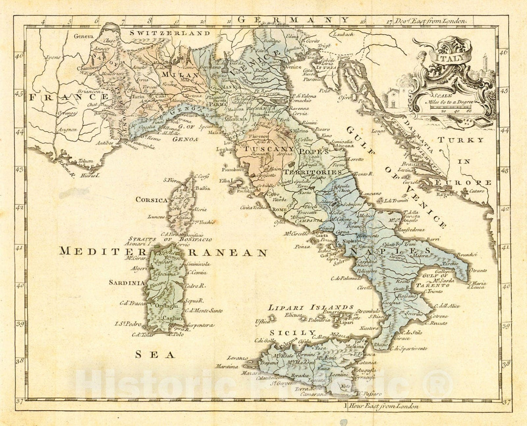 Historic Map : 1763 Italy : Vintage Wall Art