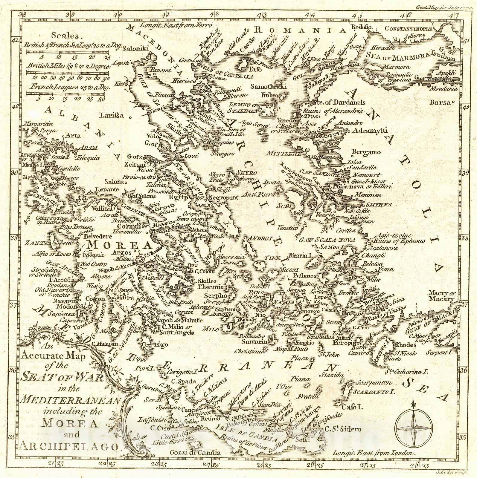 Historic Map : 1770 An Accurate Map of the Seat of War n the Mediterranean including the Morea and Archipelago : Vintage Wall Art