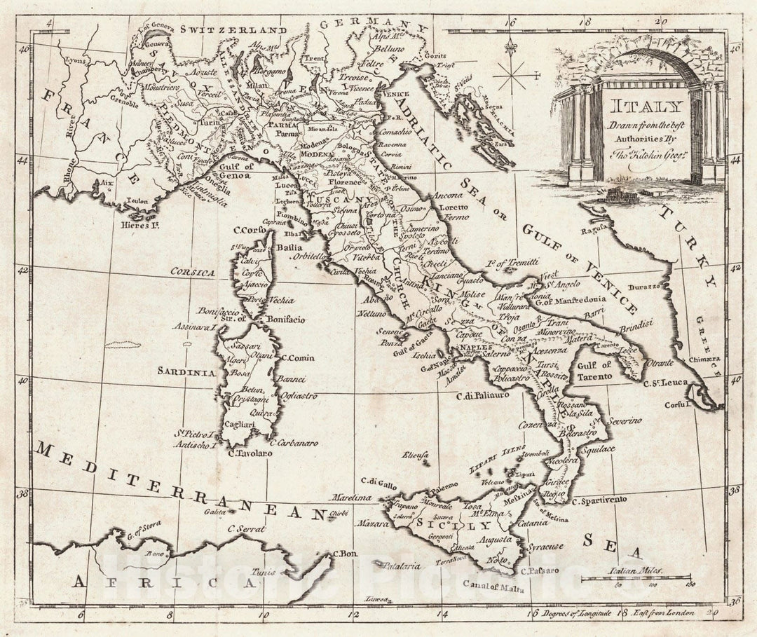 Historic Map : 1770 Italy : Vintage Wall Art