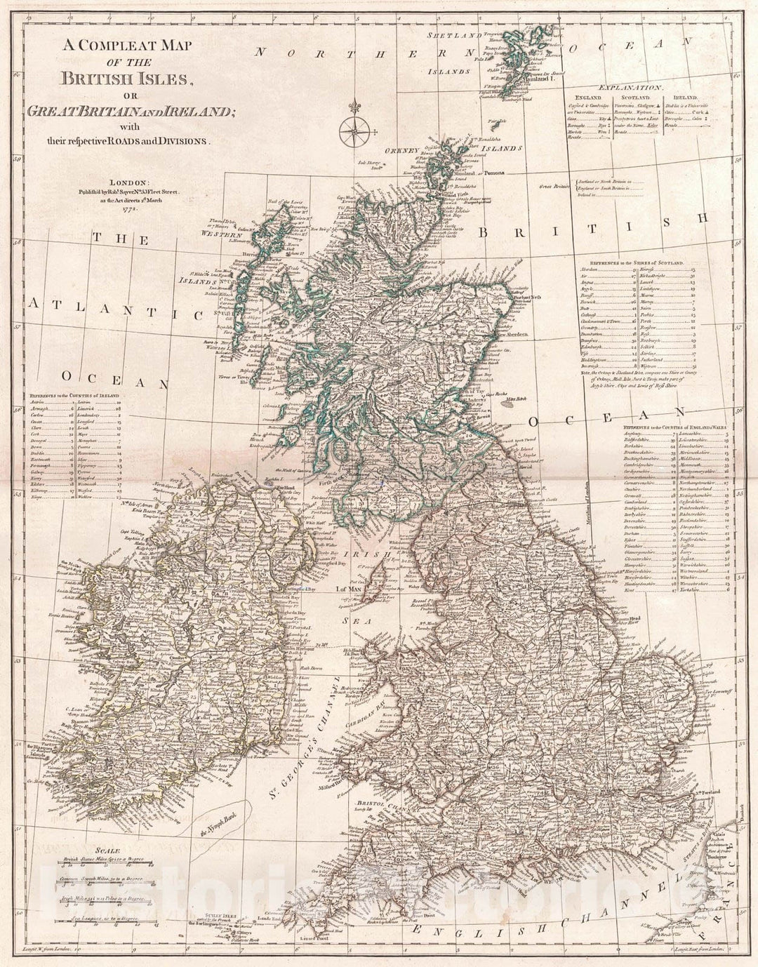 Historic Map : 1772 A Compleat Map of the British Isles or Great Britain and Ireland : Vintage Wall Art