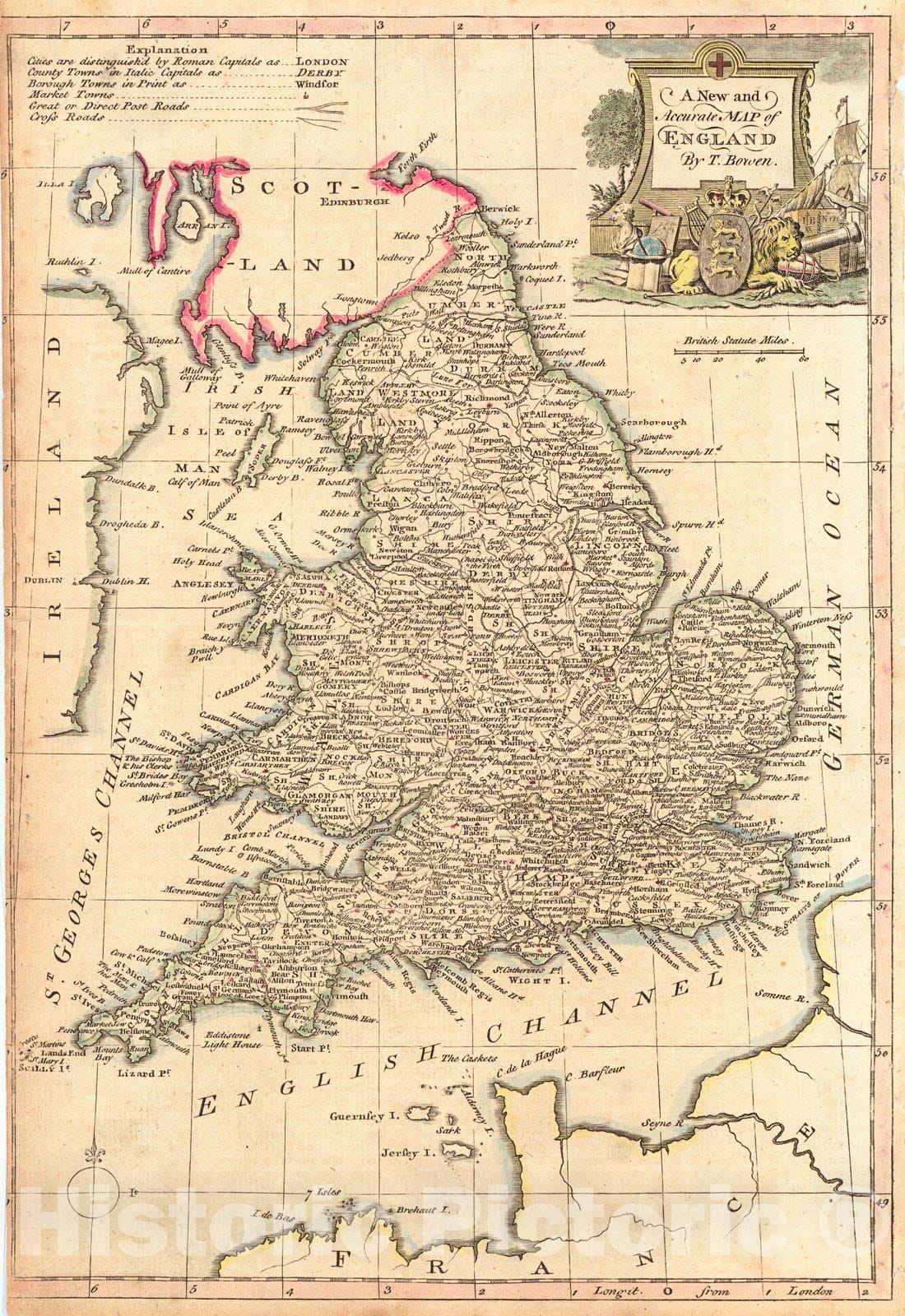 Historic Map : 1778 A New and Accurate Map of England : Vintage Wall Art