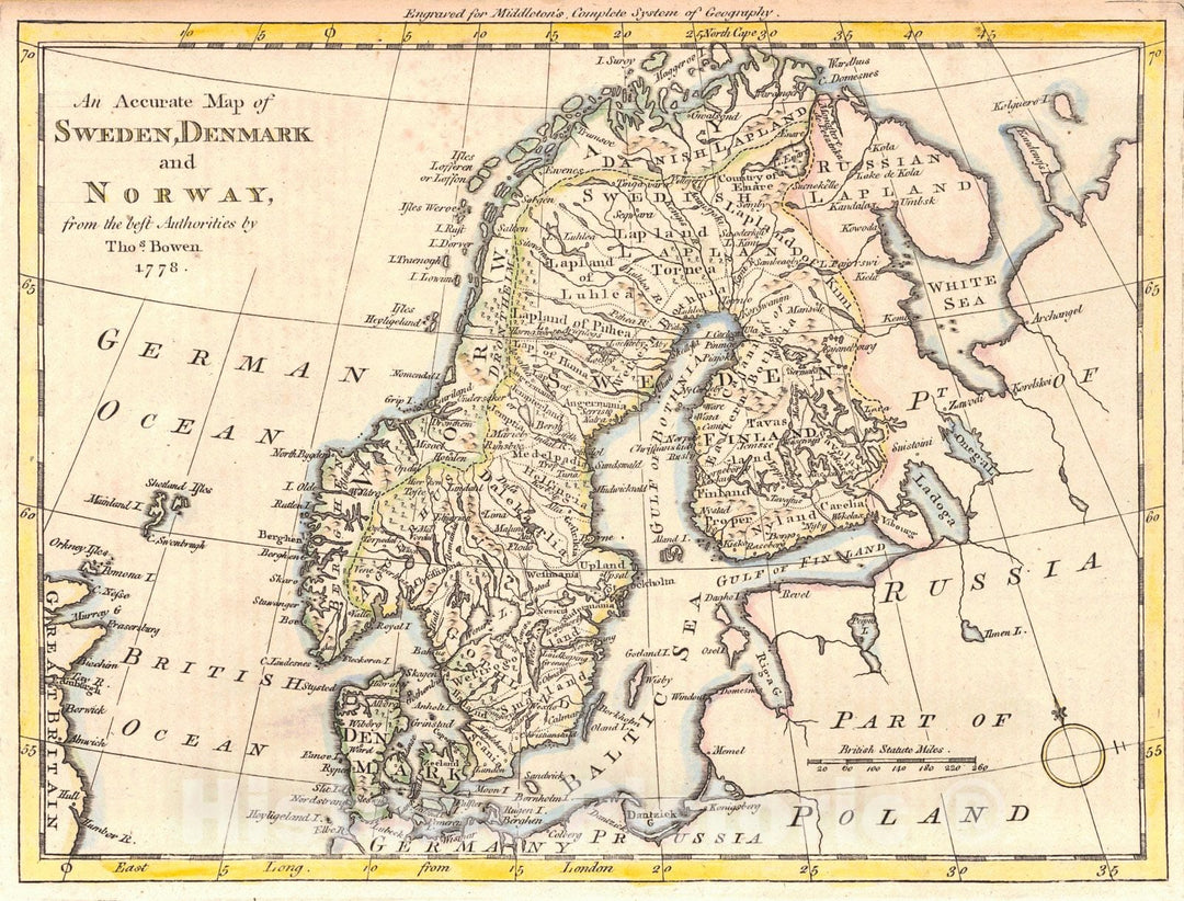 Historic Map : 1778 An Accurate Map of Sweden, Demark and Norway : Vintage Wall Art