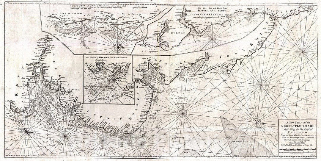 Historic Map : 1779 A New Chart of the Newcastle Trade Describing the Sea Coast of England from the South Foreland to Newcastle : Vintage Wall Art