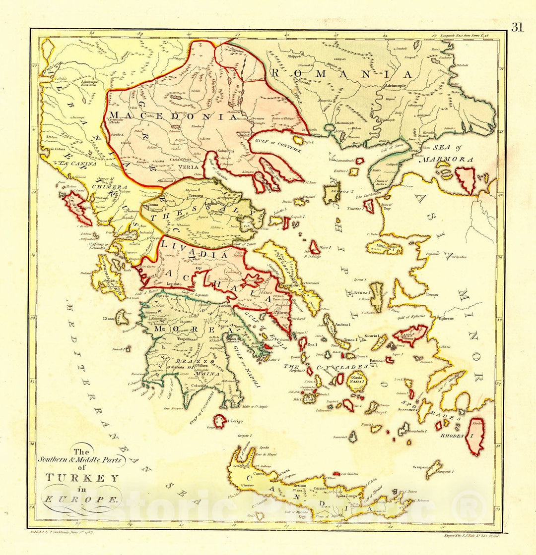 Historic Map : 1783 The Southern & Middle Parts of Turkey in Europe : Vintage Wall Art