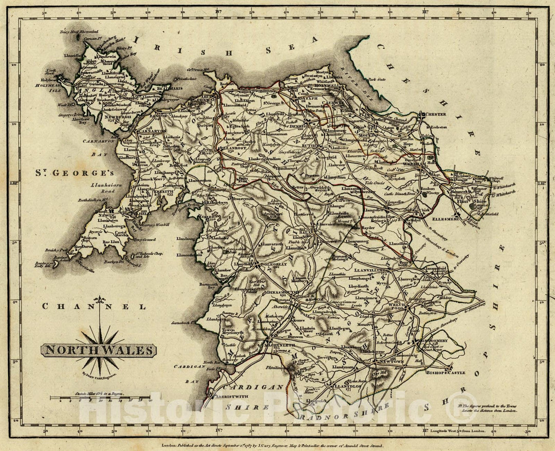 Historic Map : 1787 North Wales : Vintage Wall Art