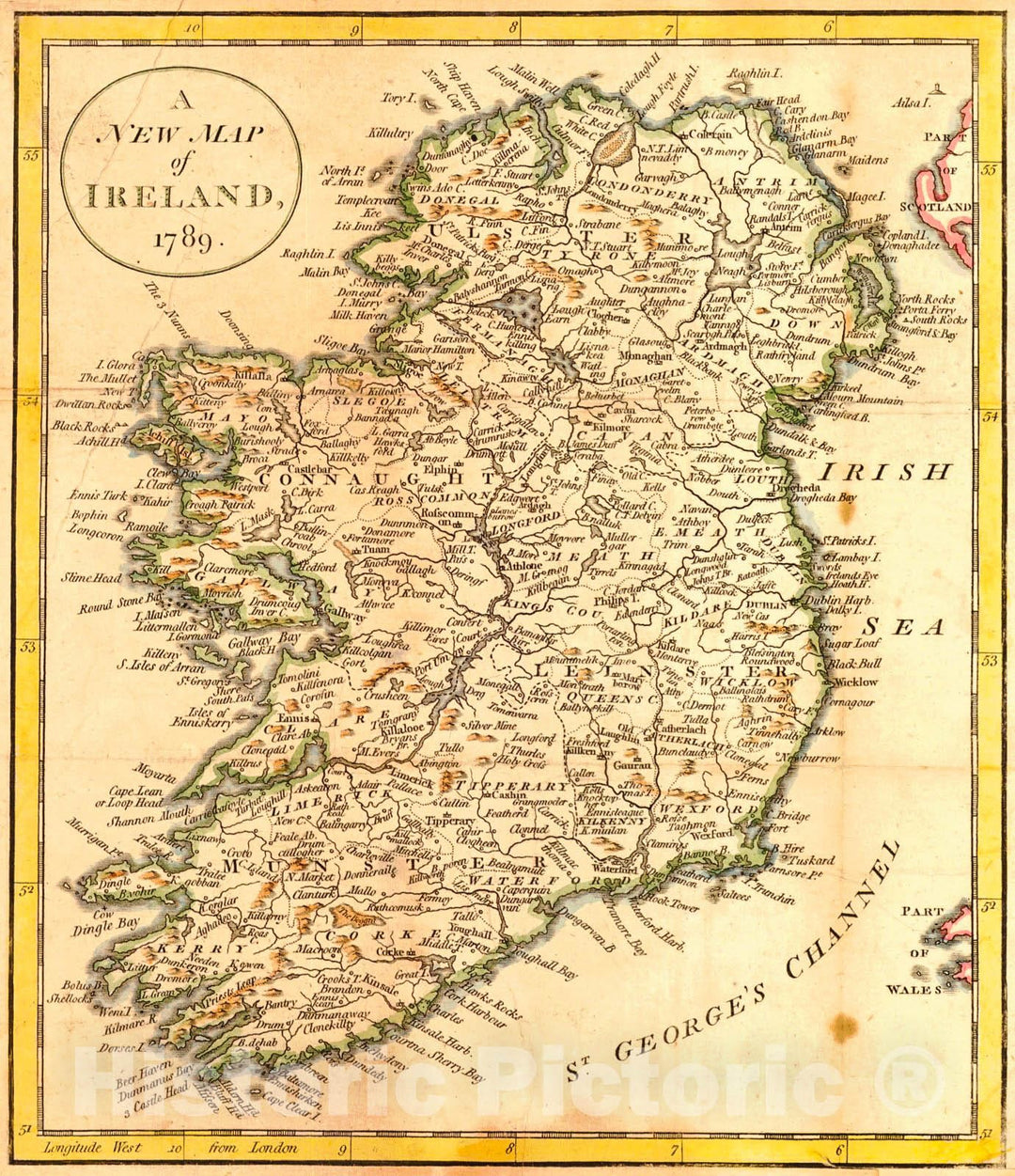 Historic Map : 1789 A New Map of Ireland, 1789 : Vintage Wall Art