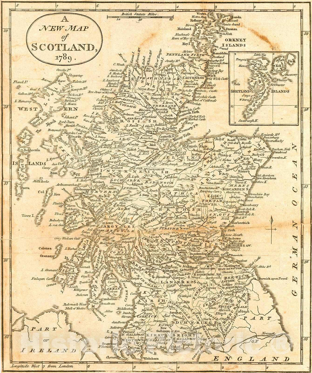 Historic Map : 1789 A New Map of Scotland 1789 : Vintage Wall Art