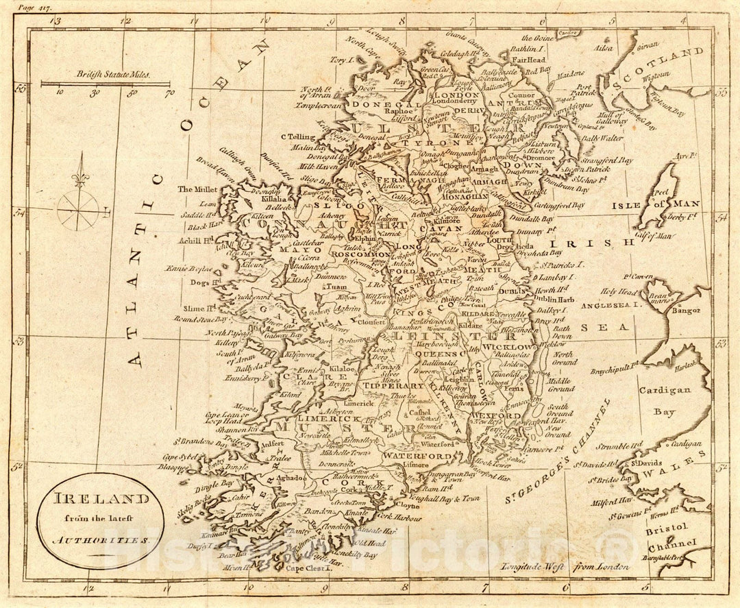 Historic Map : 1790 Ireland from the Latest Authorities : Vintage Wall Art