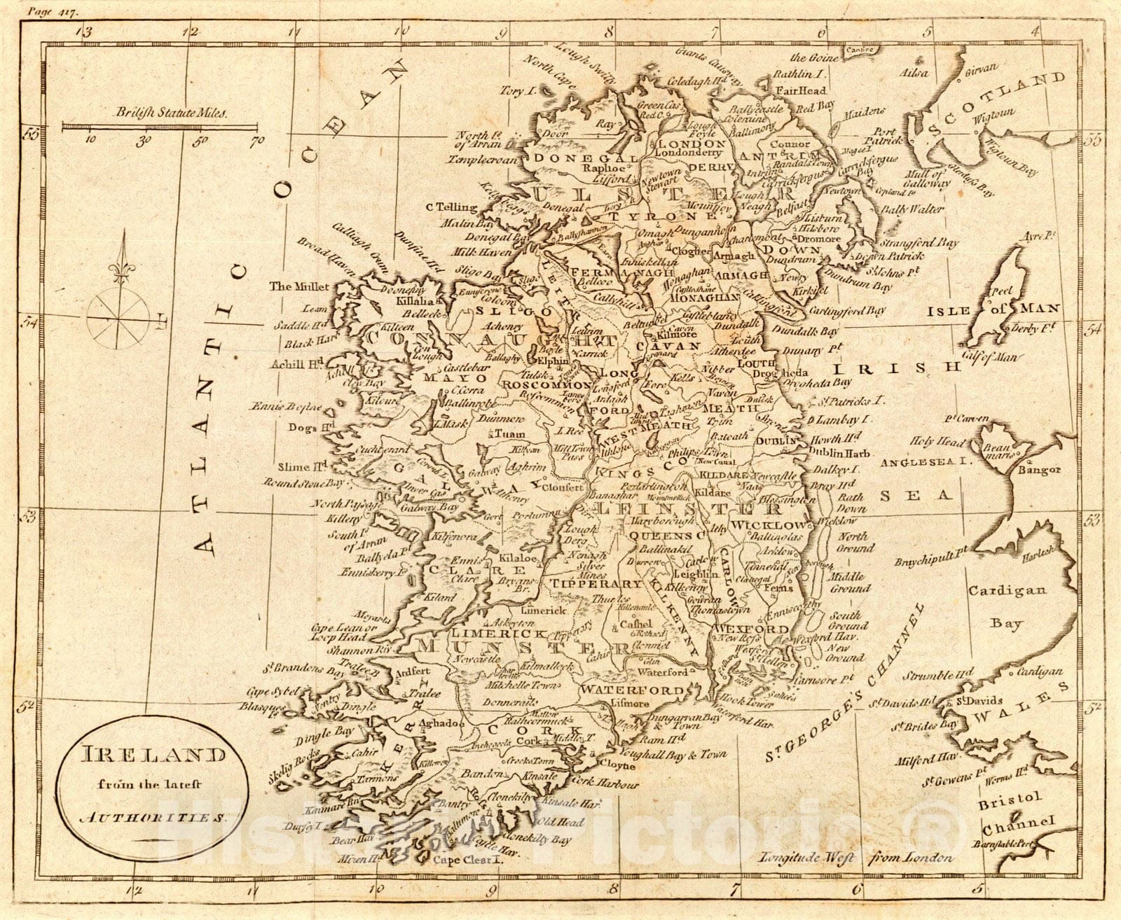 Historic Map : 1790 Ireland from the Latest Authorities : Vintage Wall Art