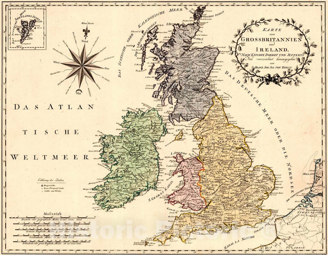 Historic Map : 1795 Karte von Grossbrit Annien und Ireland  : Vintage Wall Art