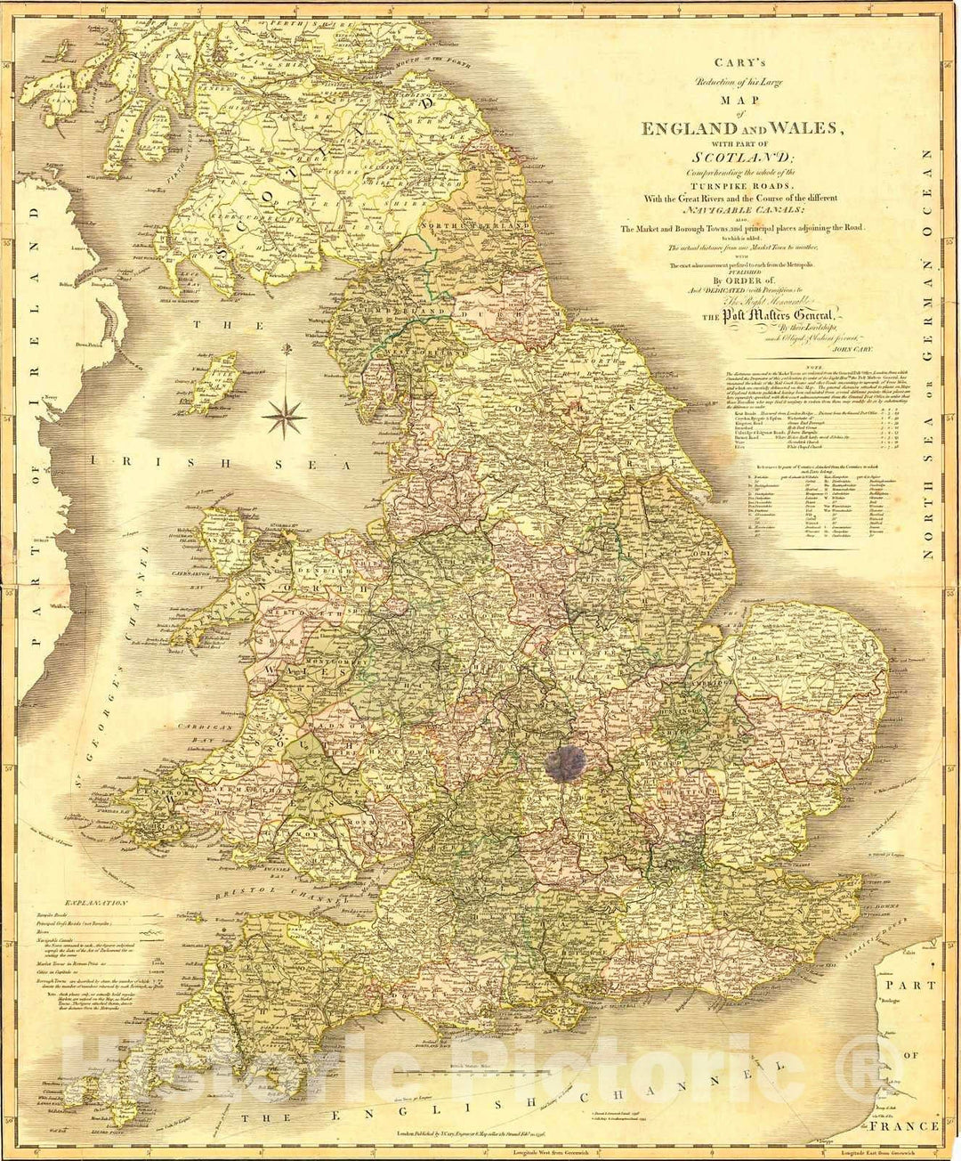 Historic Map : 1796 Map of England and Wales with part of Scotland : Vintage Wall Art