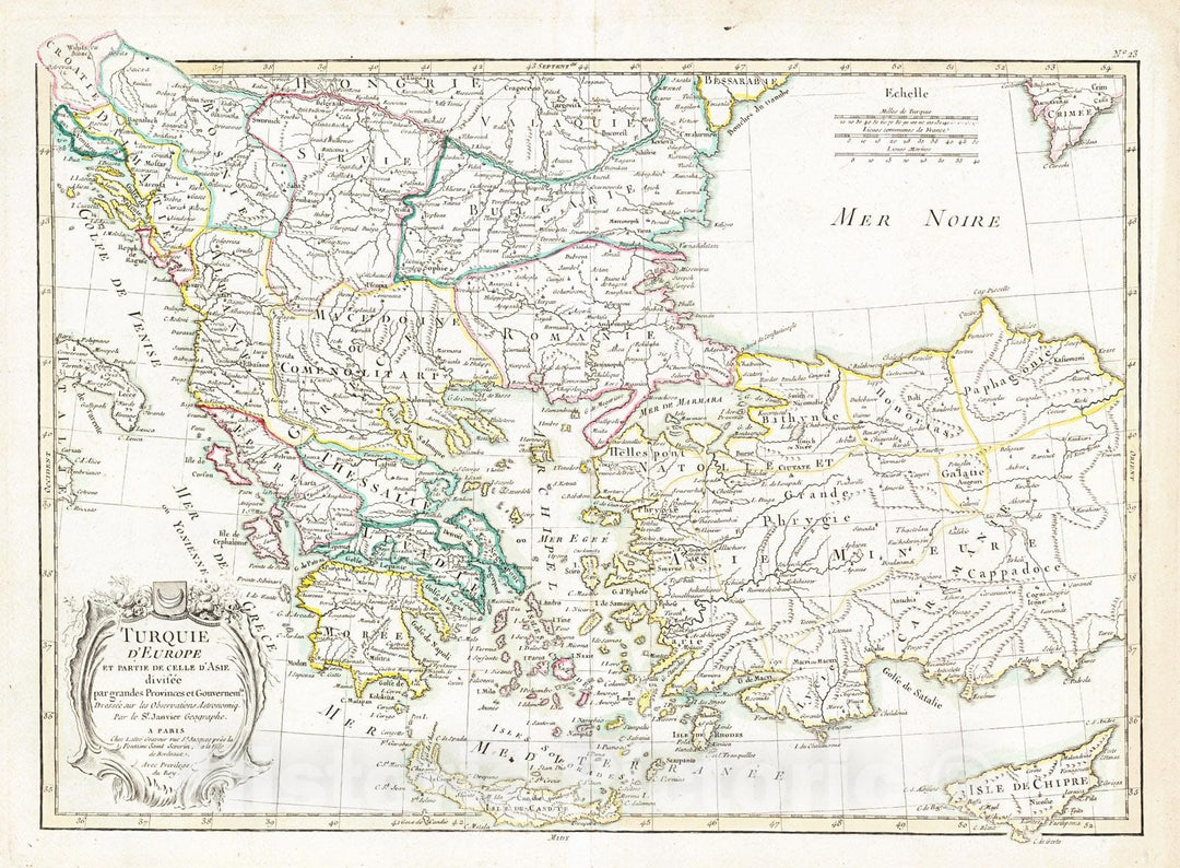 Historic Map : 1800 Turquie D'Europe et partie de celle d'Asie divisee par grandes Provinces et Gouverments : Vintage Wall Art