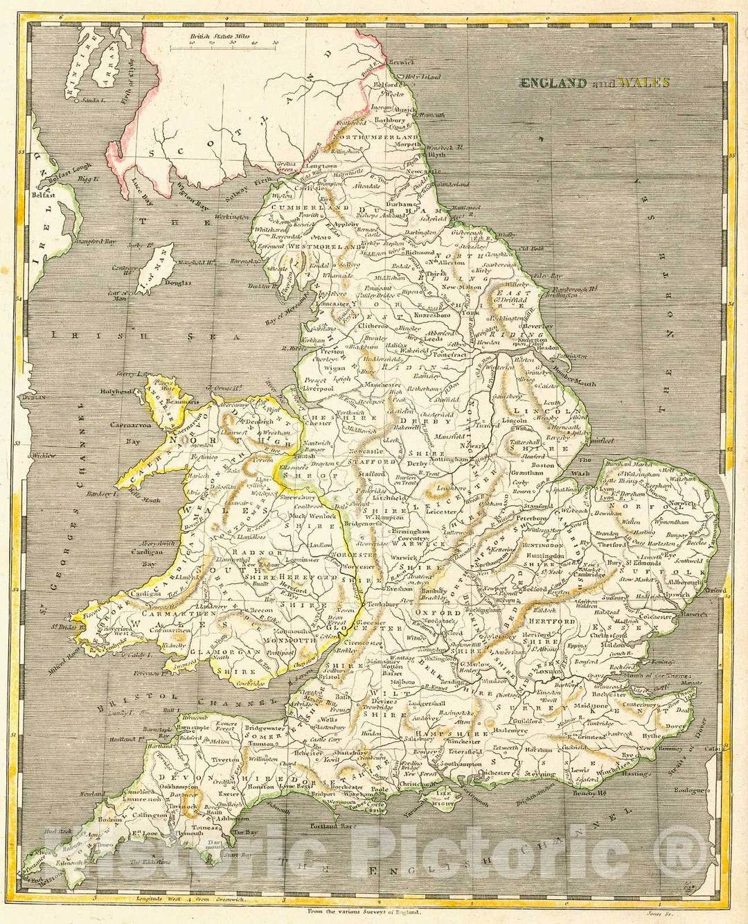 Historic Map : 1805 England and Wales : Vintage Wall Art