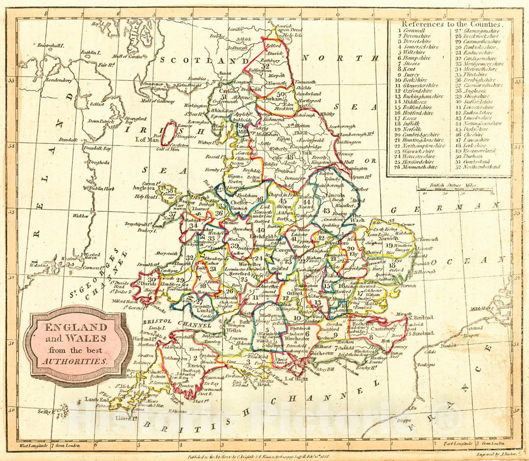 Historic Map : 1807 England and Wales from the best Authorities  : Vintage Wall Art