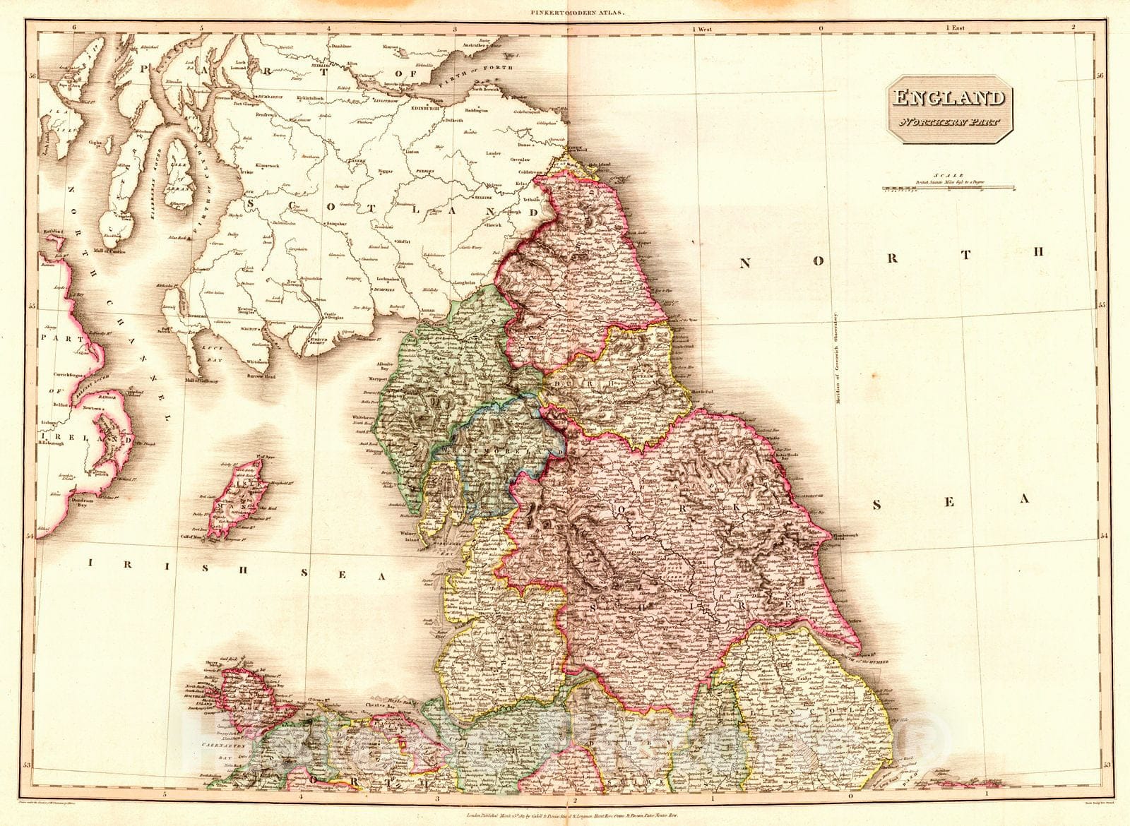 Historic Map : 1811 England Northern Part : Vintage Wall Art