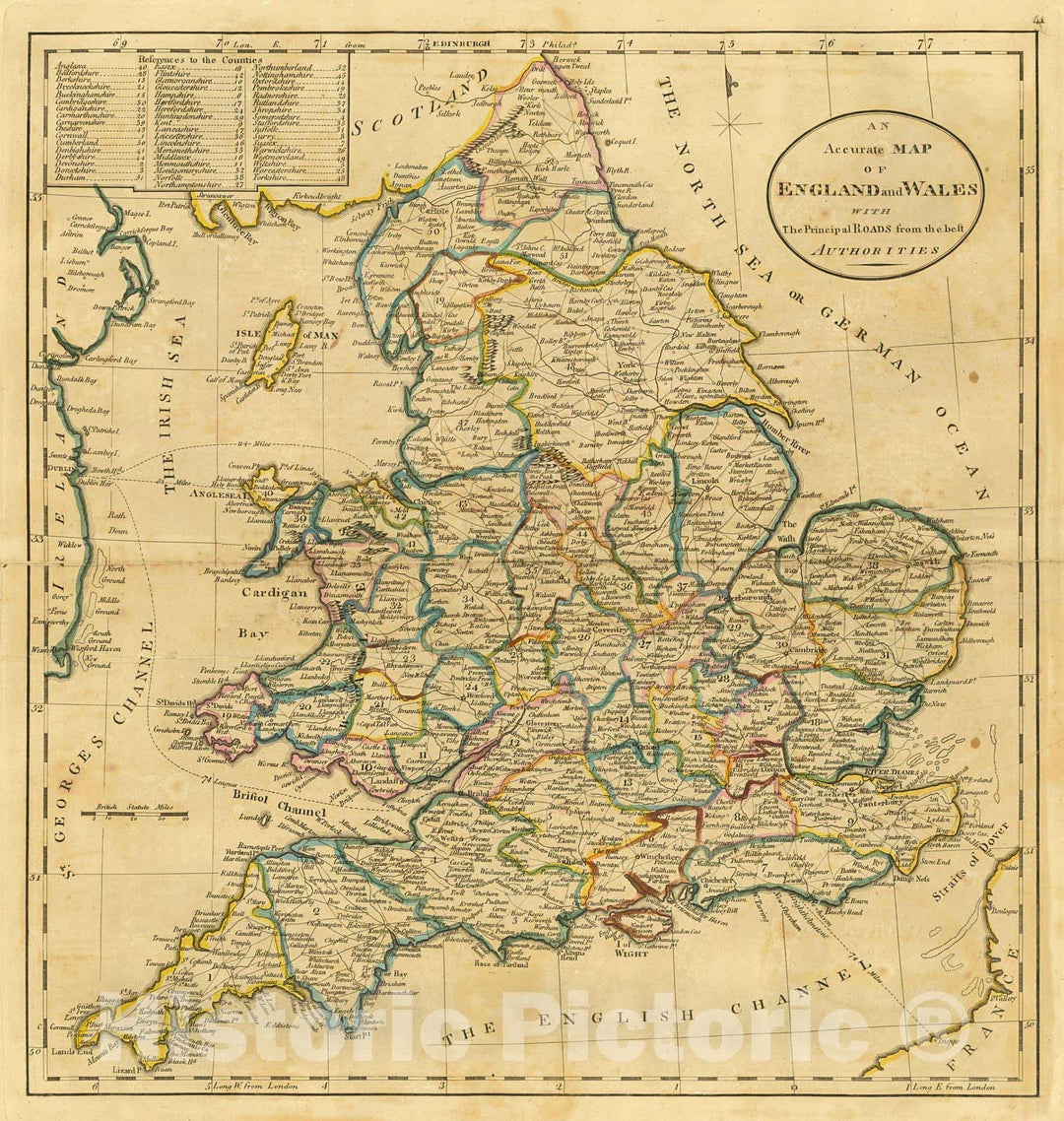 Historic Map : 1814 Accurate map of England and Wales with the principal roads from the best authorities : Vintage Wall Art