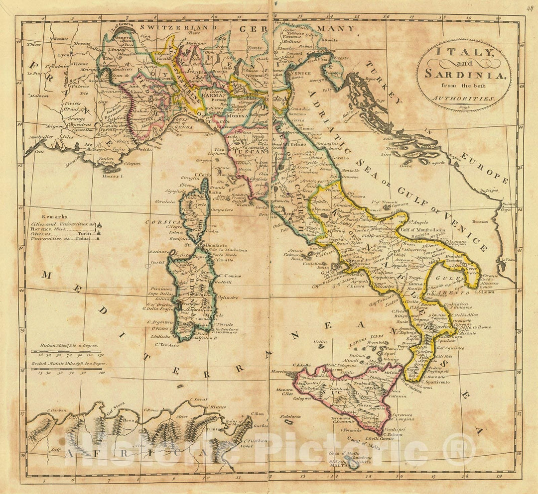 Historic Map : 1814 Italy and Sardina from the best authorities  : Vintage Wall Art