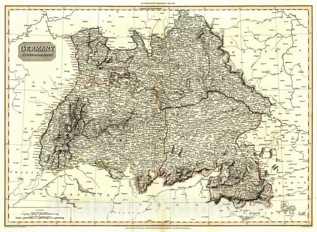 Historic Map : 1815 Germany- South of the Mayn : Vintage Wall Art