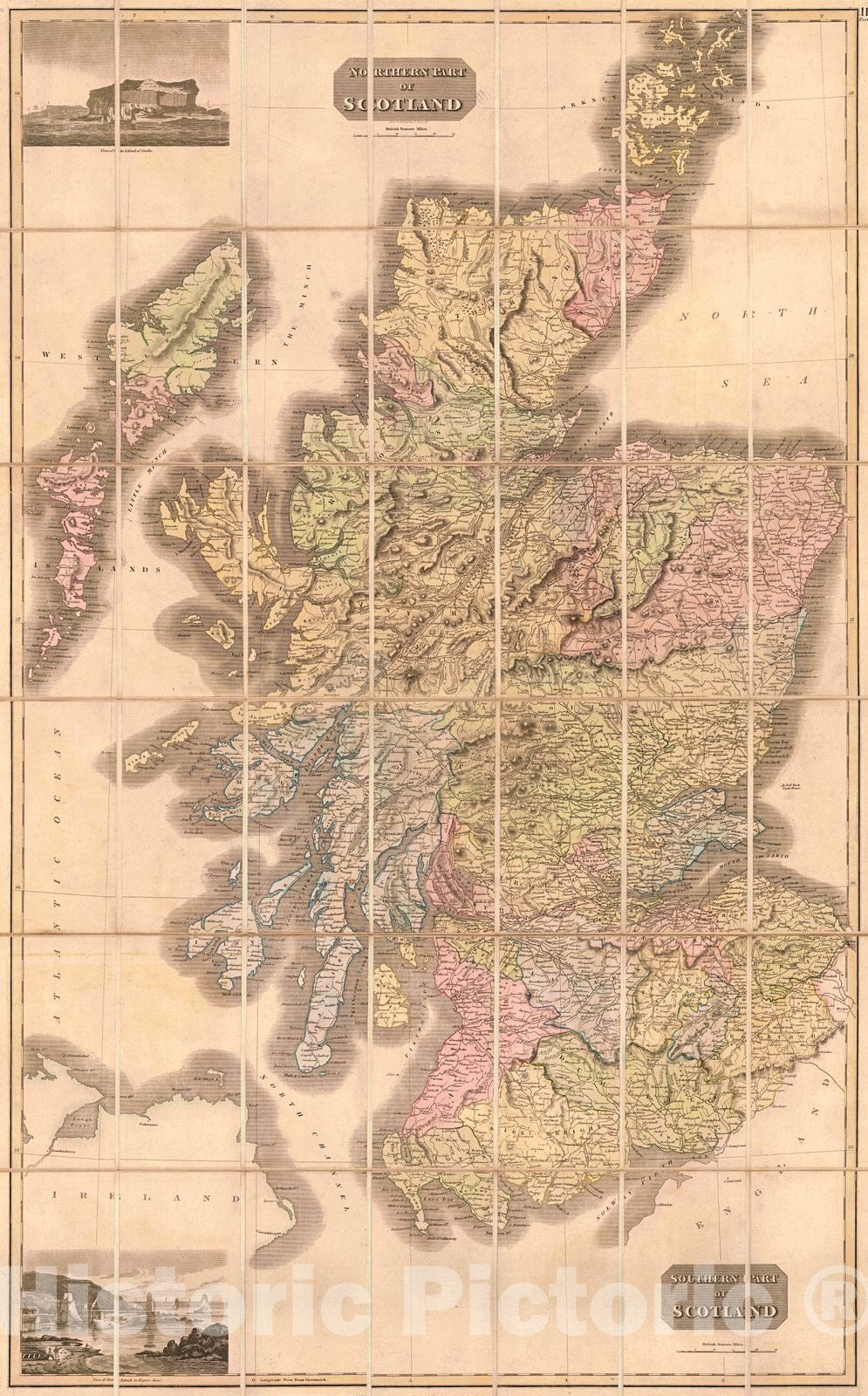 Historic Map : 1819 Traveling Map of Scotland : Vintage Wall Art