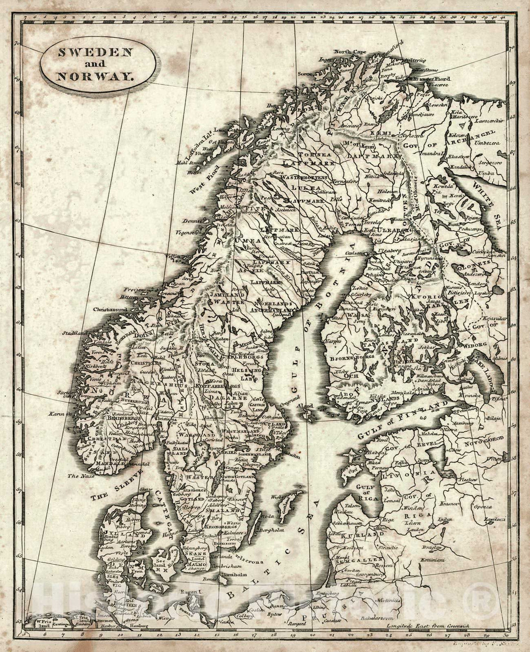 Historic Map : 1819 Sweden and Norway : Vintage Wall Art