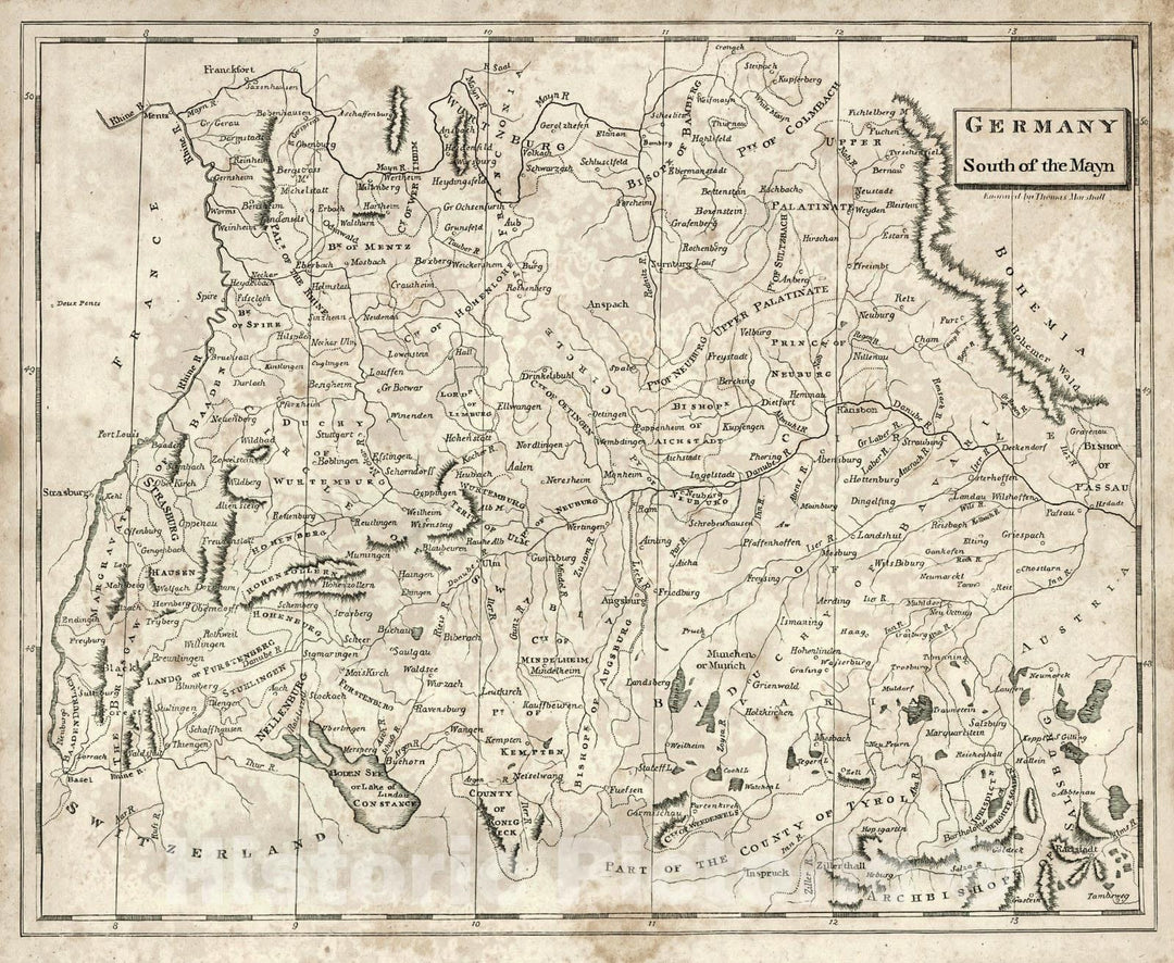 Historic Map : 1819 Germany South of the Mayn : Vintage Wall Art